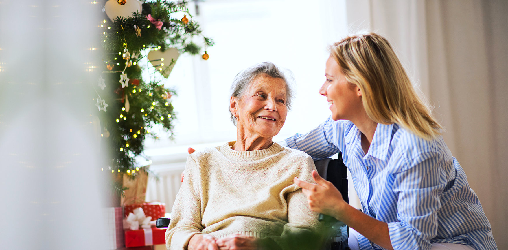 caregiver and patient smiling